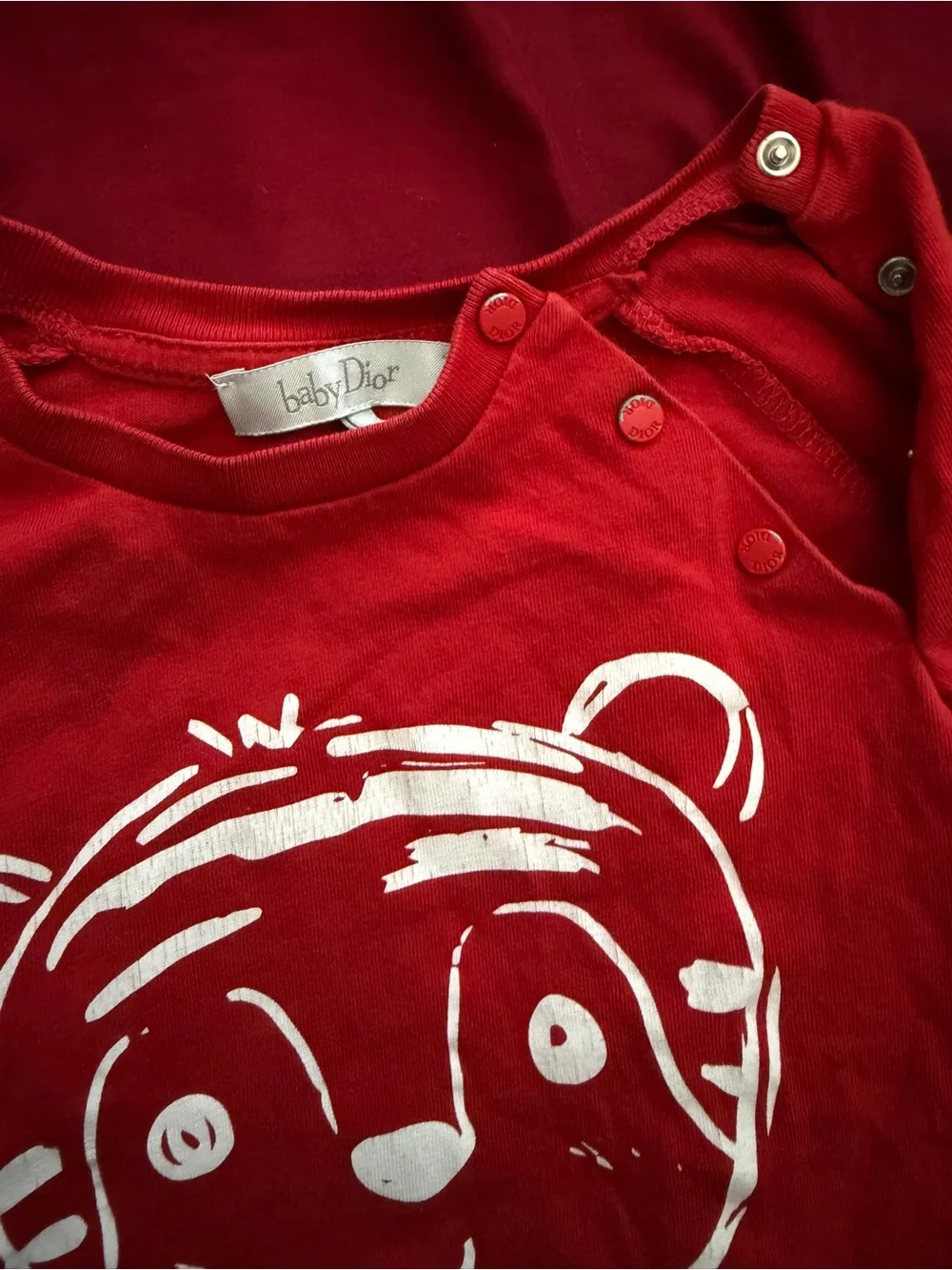 Baby Dior Red Long Sleeve Tee with White Tiger Graphic